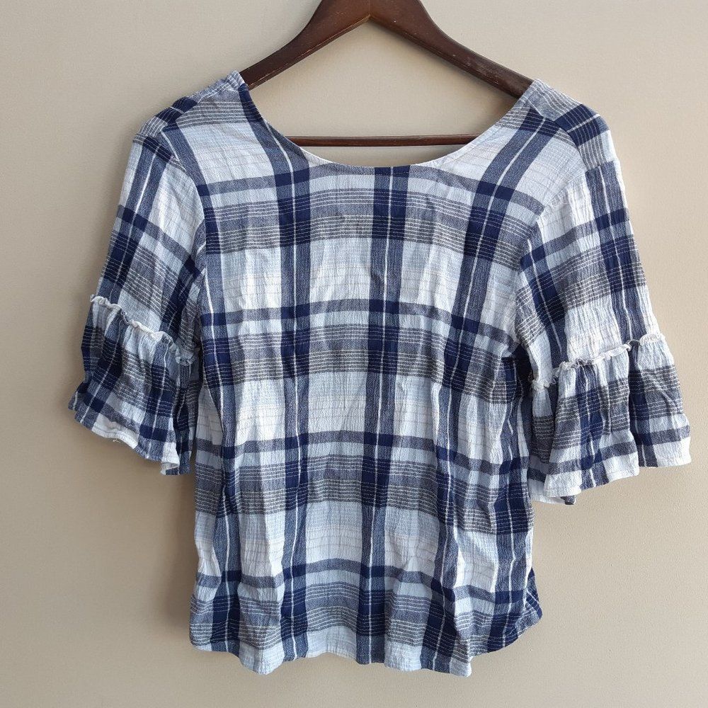 Ladies  Limited edition white/blue plaid blouse Country style size Small
